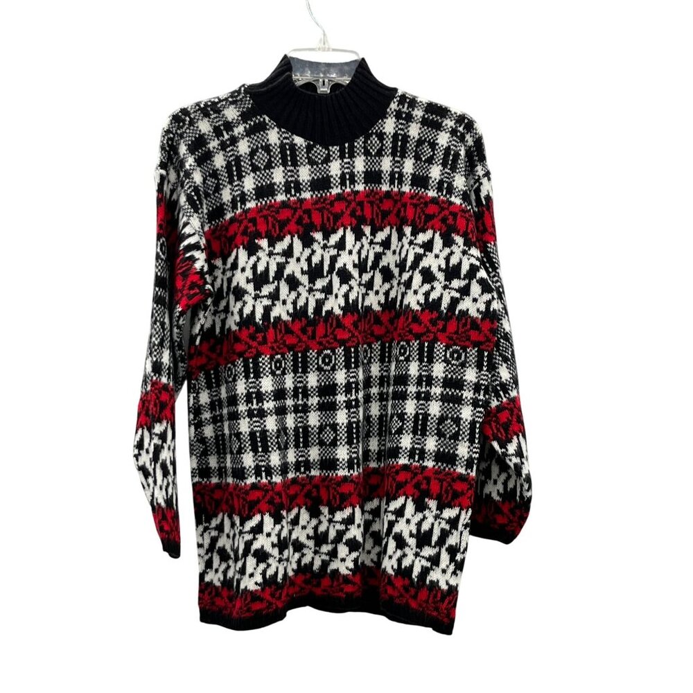 Vintage American Pride Sweater Womens L Red Black White Knit USA Made Used 80/90